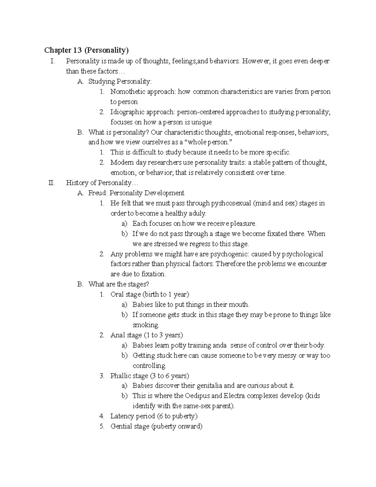 Pysch Final Exam - Lecture notes Unit 4 - Chapter 13 (Personality) I ...