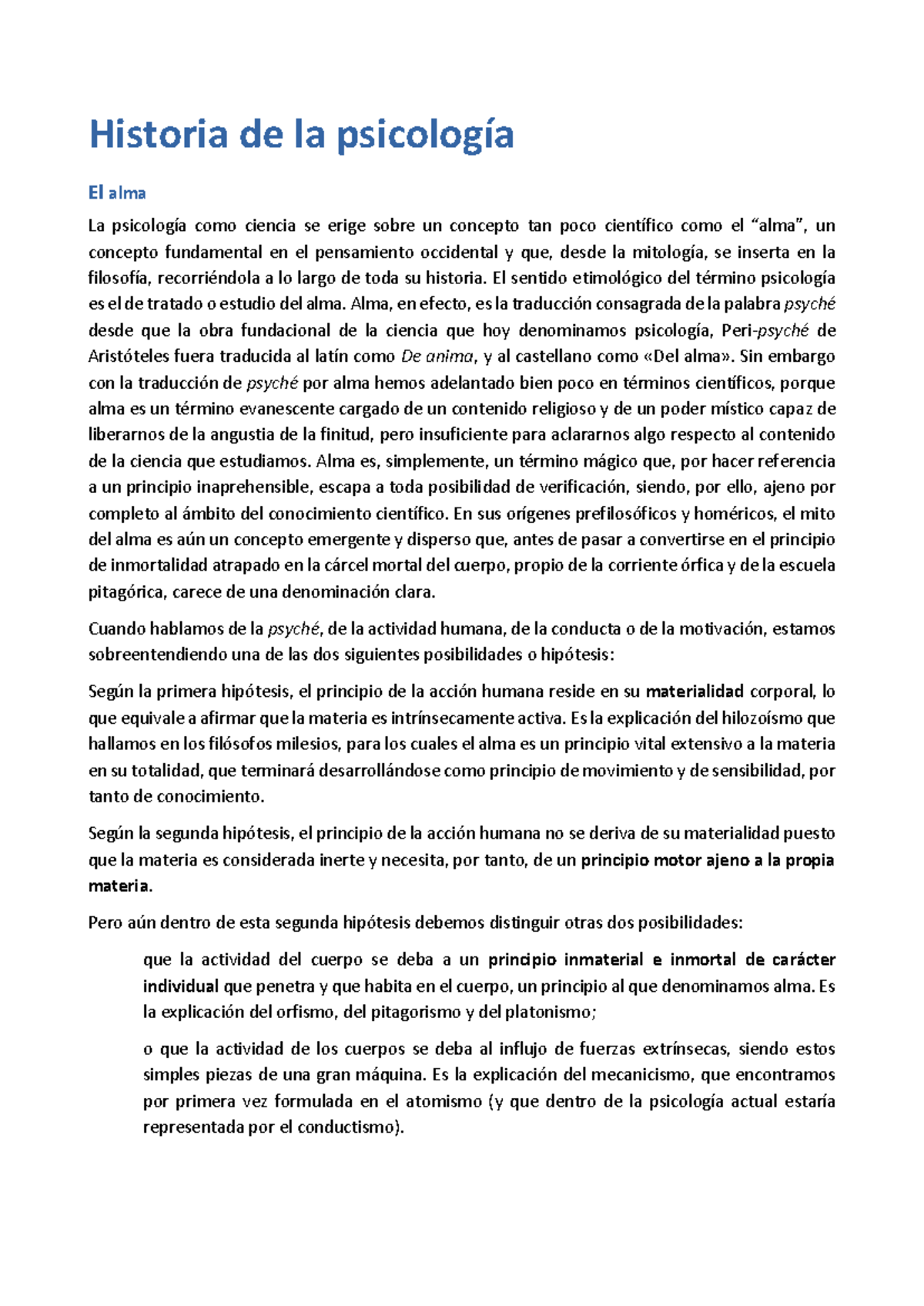 Historia de la Psicología: El Alma y su Evolución Científica - Studocu