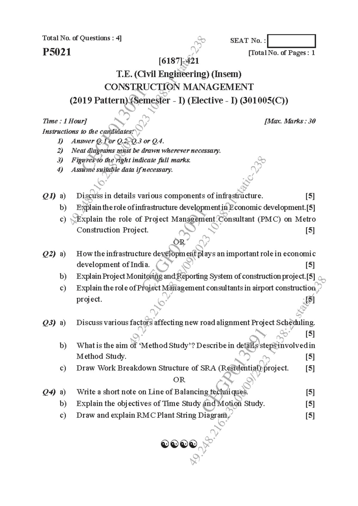 Construction Management Midterm Exam (2019 Pattern) - CE 301005 - Studocu