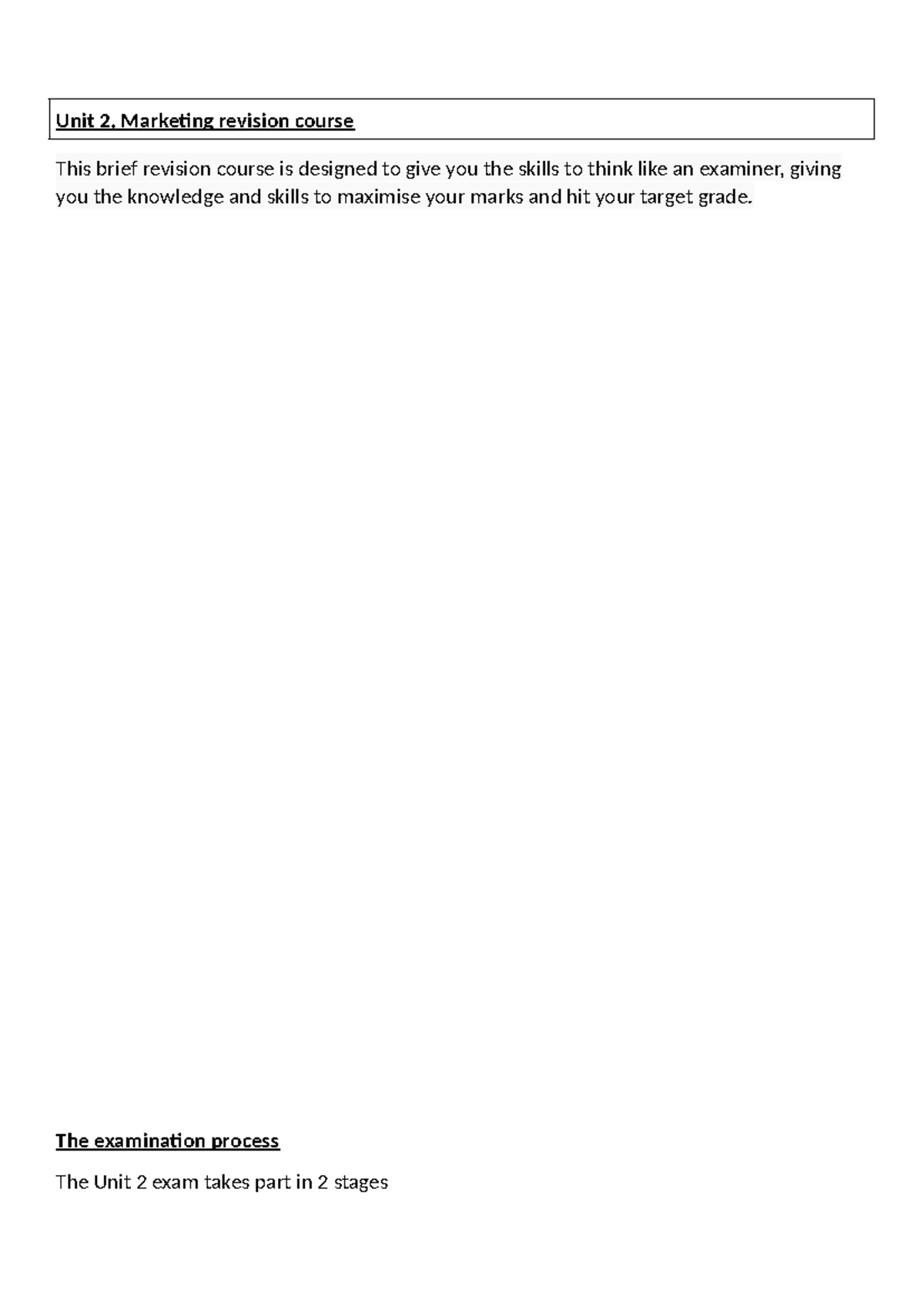 Unit 2 Marketing Revision Course Overview and Exam Preparation Guide ...