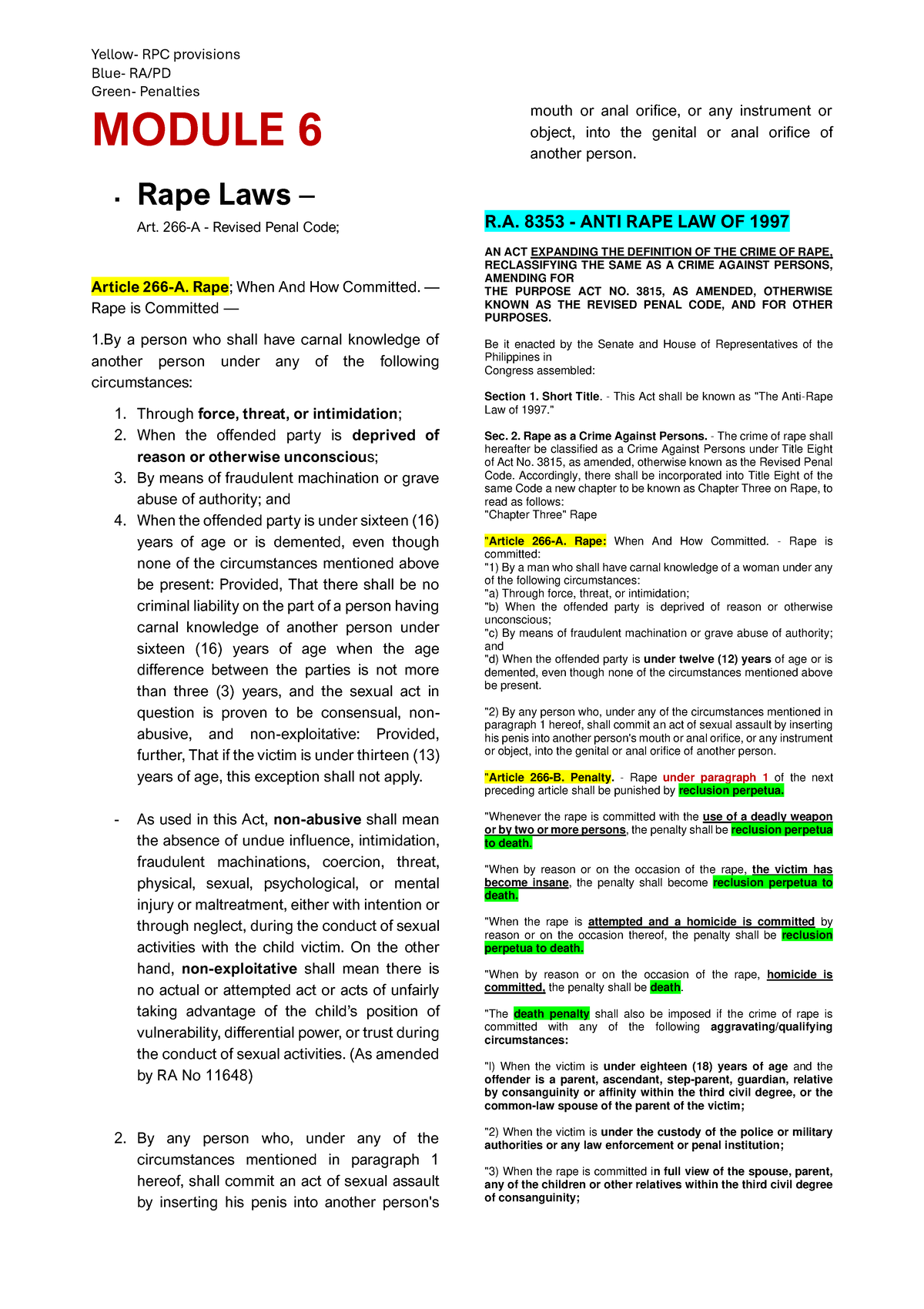 RPC Provisions and Penalties: Understanding Rape Laws and Amendments ...