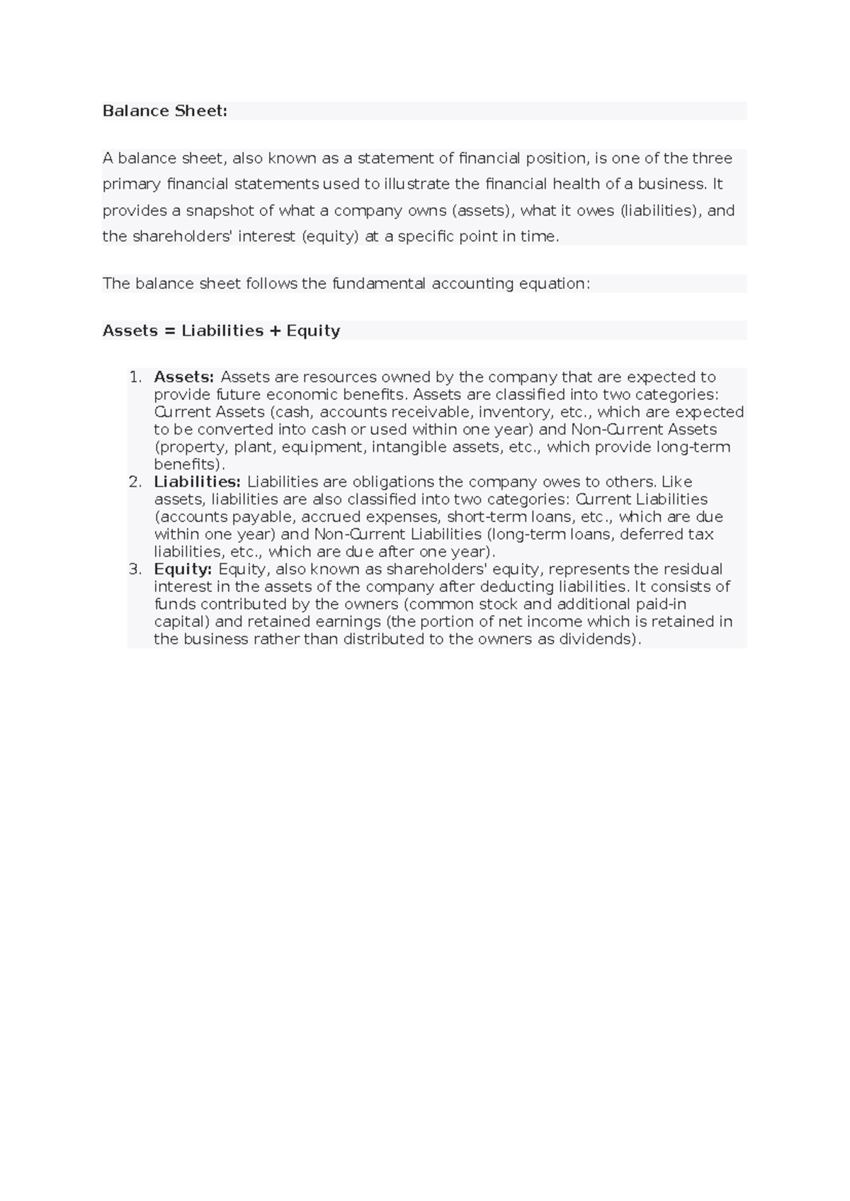 Balance Sheet For Understanding Balance Sheet A Balance Sheet