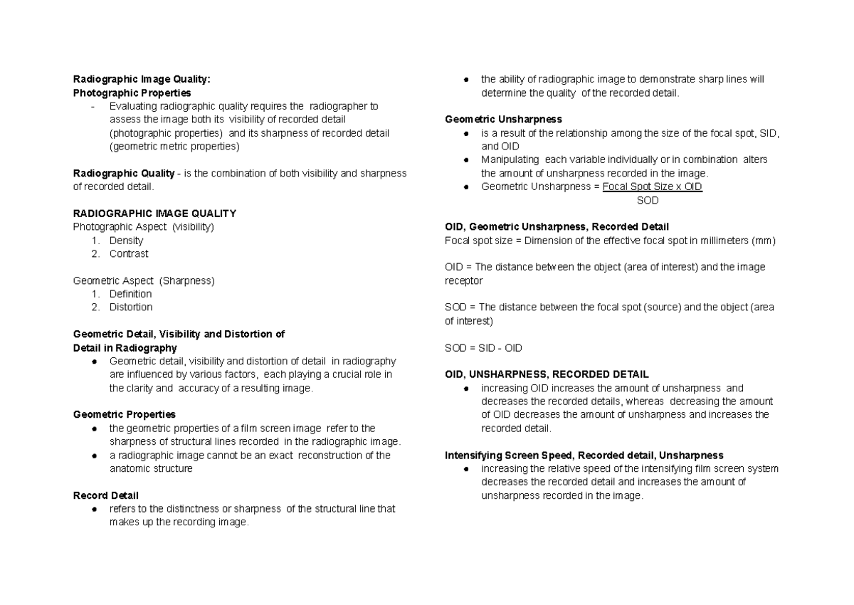 RADIOGRAPHY 101: Film-Screen Lecture Notes on Image Quality - Studocu