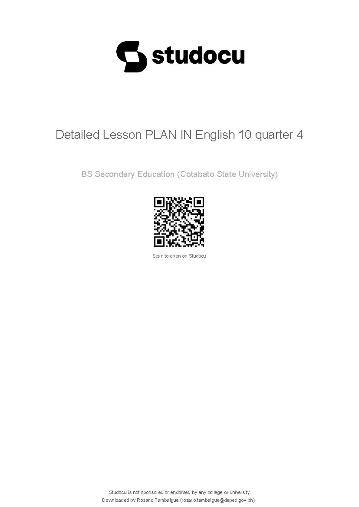Detailed Lesson Plan for English 10 - Quarter 4 (BS Ed) - Studocu