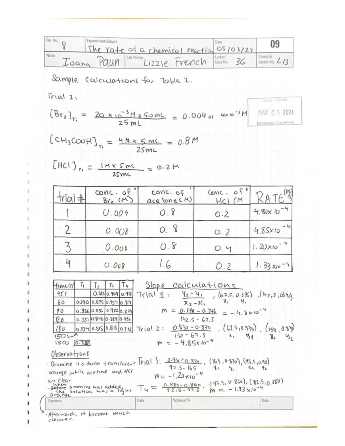 Exp. 8: Rate of a Chemical Reaction - Level 1 Chem Lab Report - Studocu