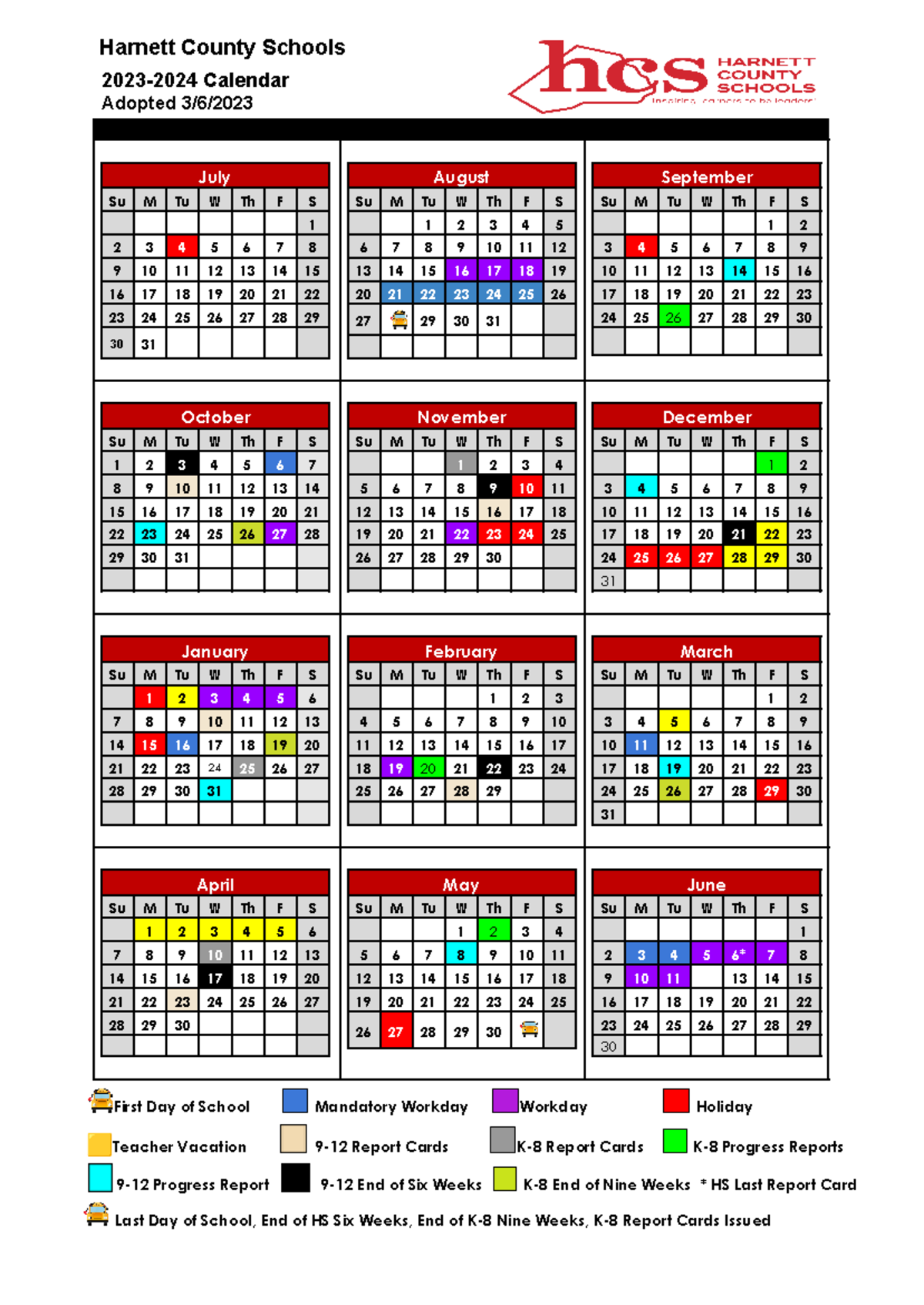 Harnett County Schools 2023-2024 Academic Year Calendar ...