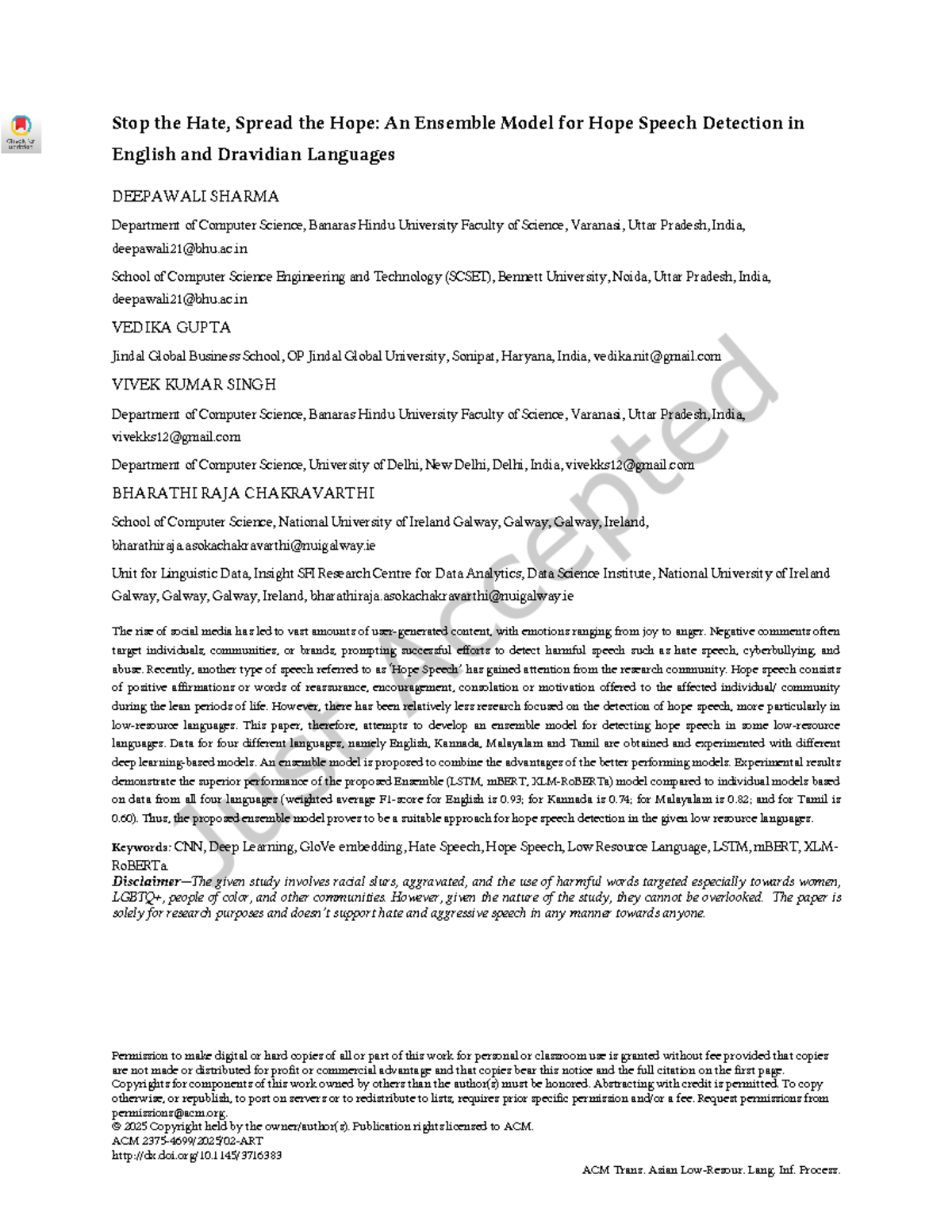 Ensemble Model for Hope Speech Detection in English & Dravidian ...
