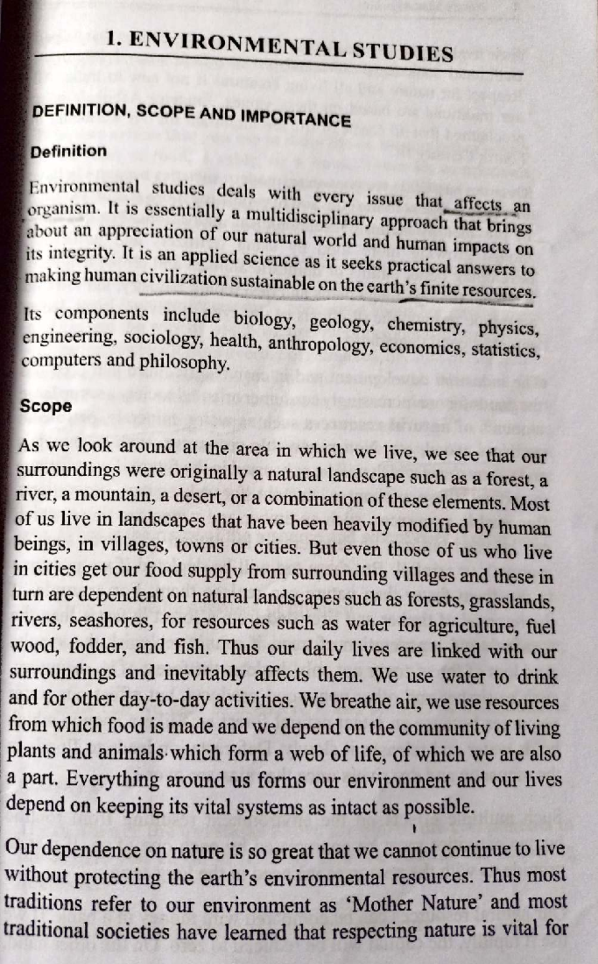 Readings on nature note - 1. ENVIRONMENTAL STUDIES DEFINITION, SCOPE ...