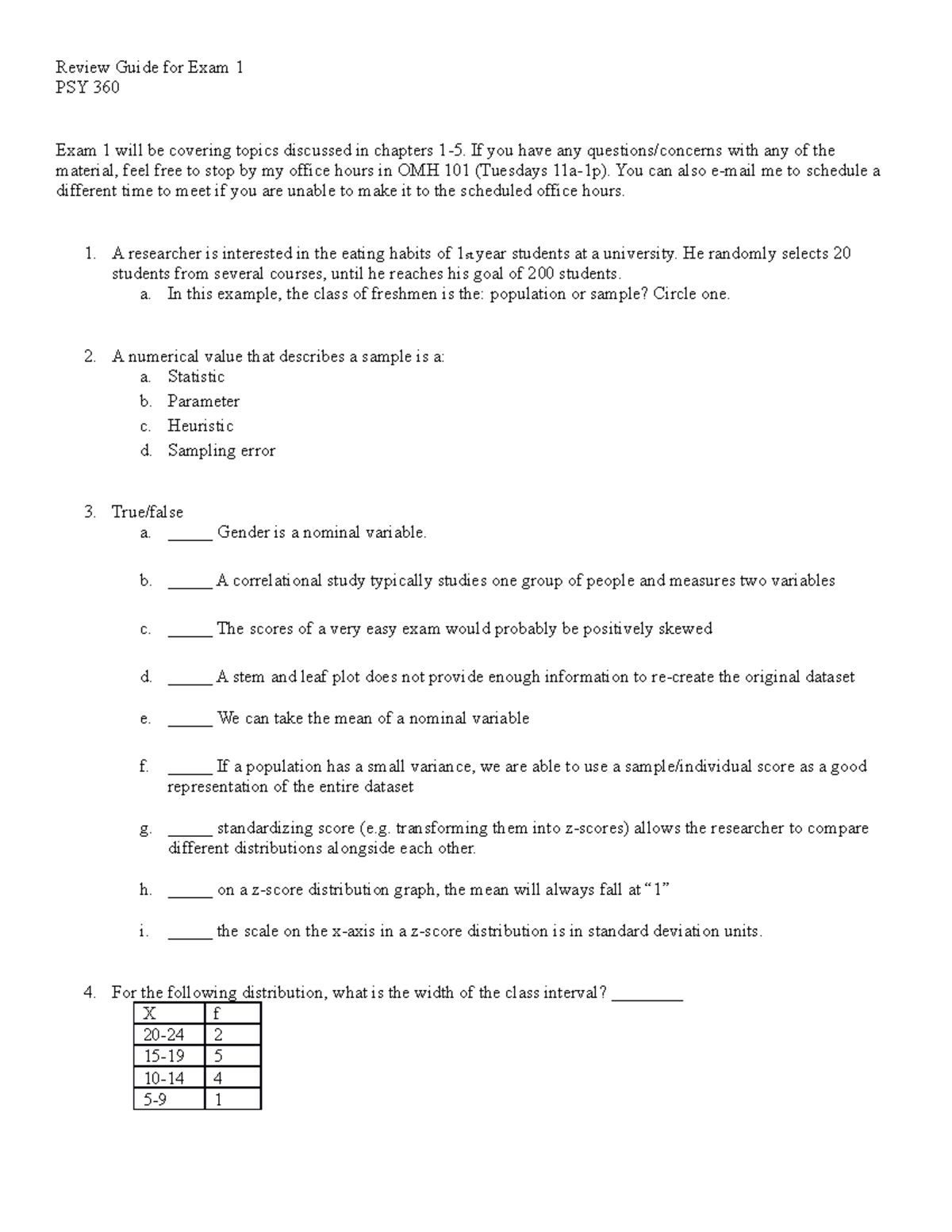 Exam1Review - Review for Exam 1 - Review Guide for Exam 1 PSY 360 Exam ...