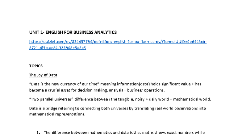 UNIT 1: English for Business Analytics - Key Concepts and Applications ...