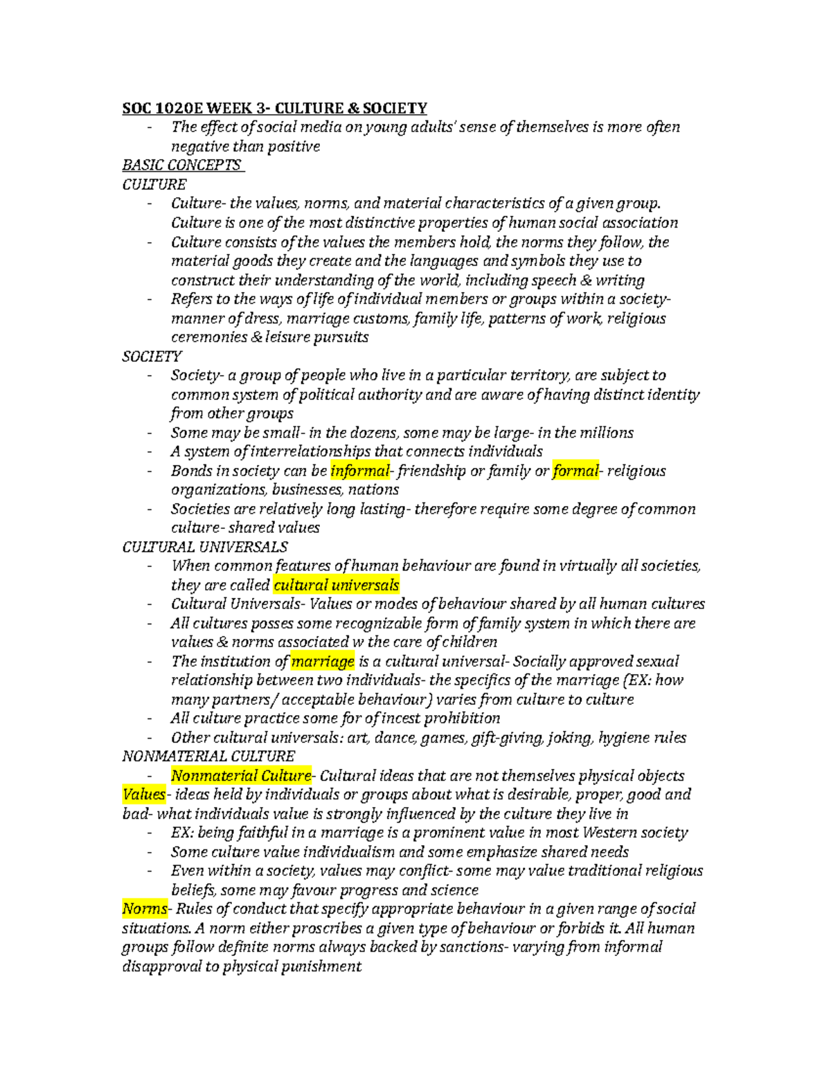 SOC 1020E Intro to Sociology WEEK 3 Lecture Notes - SOC 1020E WEEK 3 ...