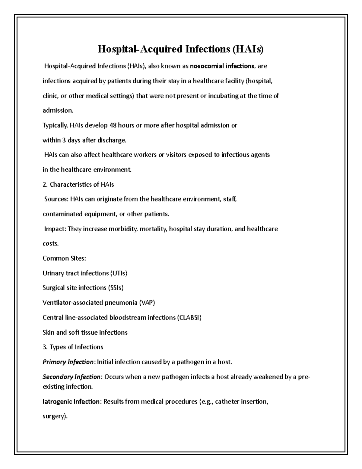 Hospital-Acquired Infections (HAIs): Final Exam Notes - Studocu