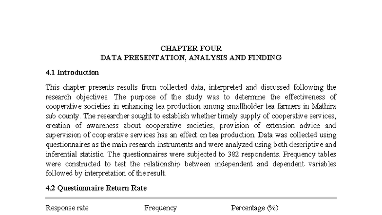 CHAPTER FOUR: DATA PRESENTATION, ANALYSIS & FINDINGS (TEA PRODUCTION ...