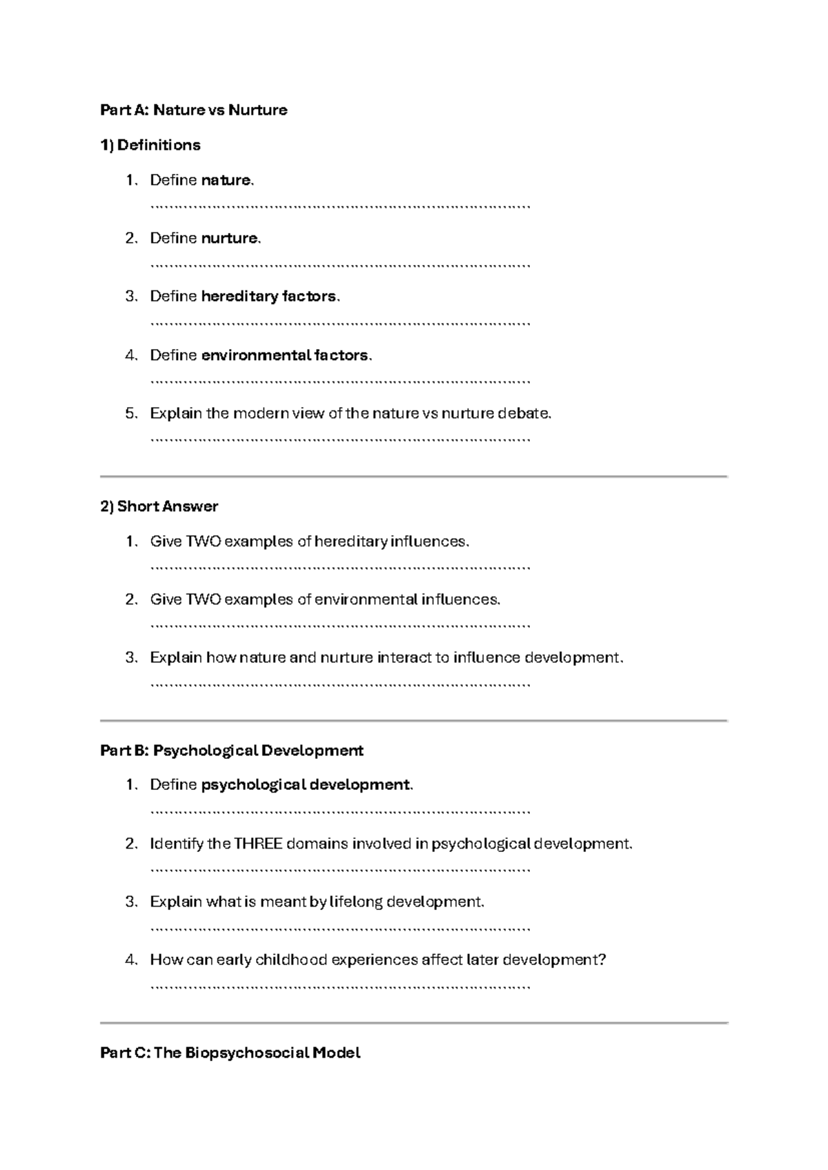 Chapter 1: Nature vs Nurture & Psychological Development SAC Notes ...