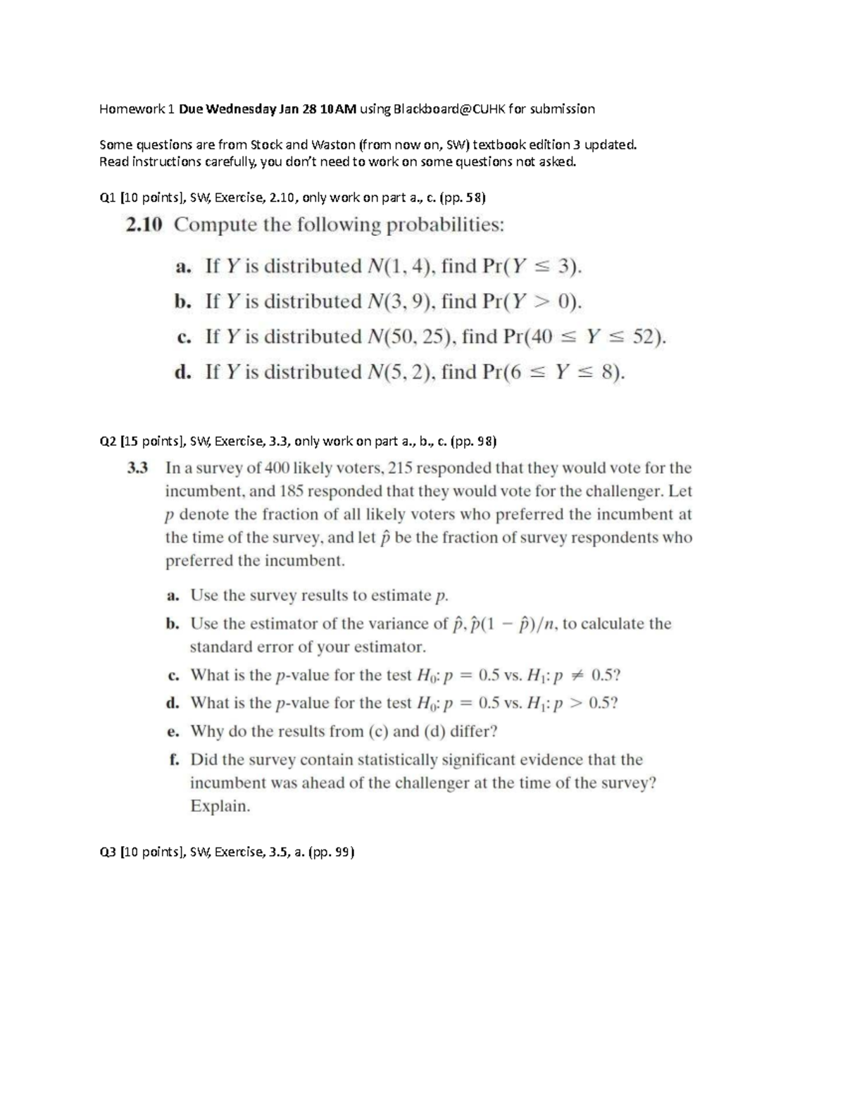 HW1: Homework 1 Instructions & Questions (Due Jan 28, 10AM) - Studocu