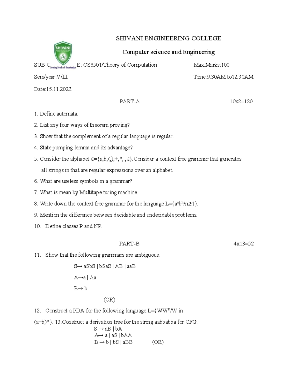 Toc - NOTES - SHIVANI ENGINEERING COLLEGE Computer science and ...