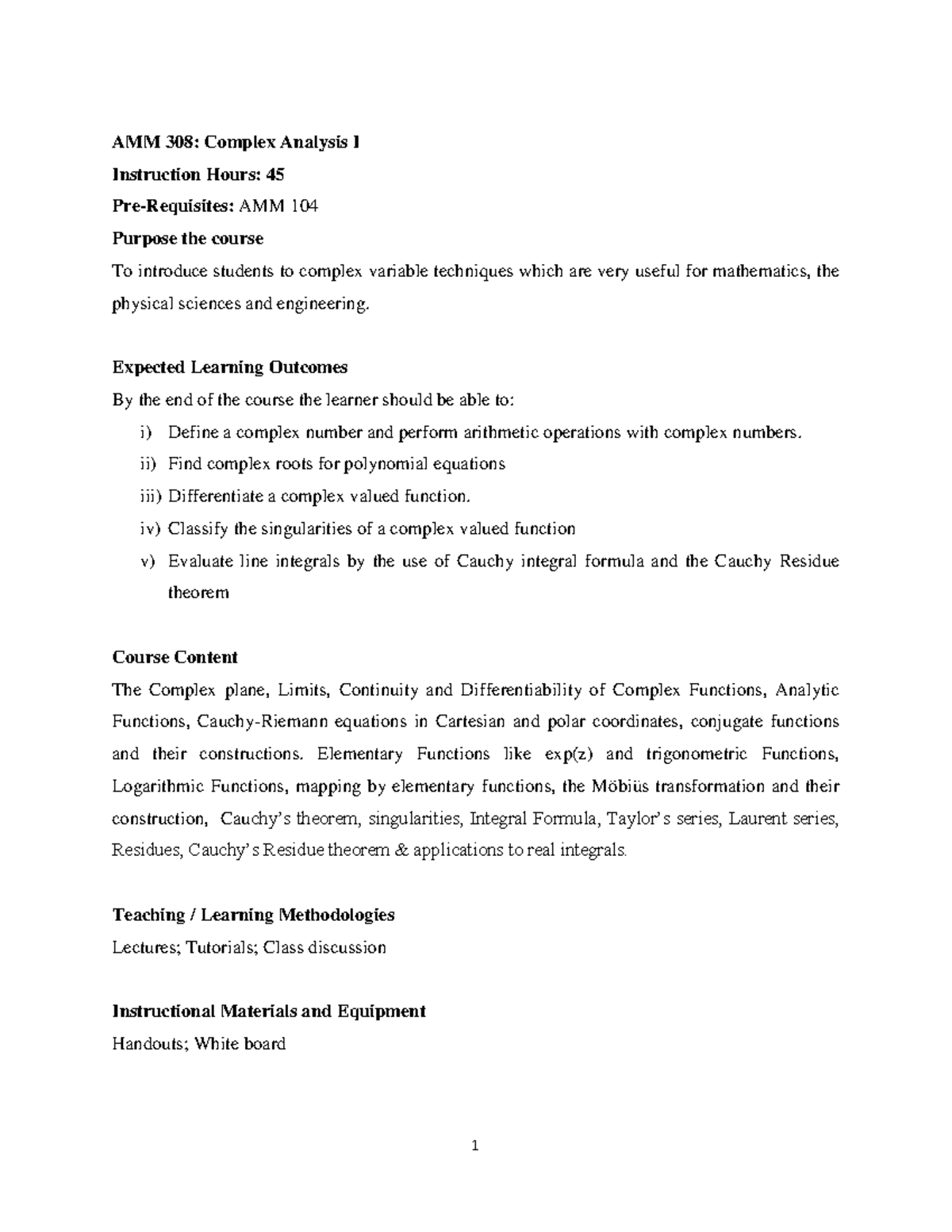 AMM 308: Comprehensive Notes on Complex Analysis I - Studocu