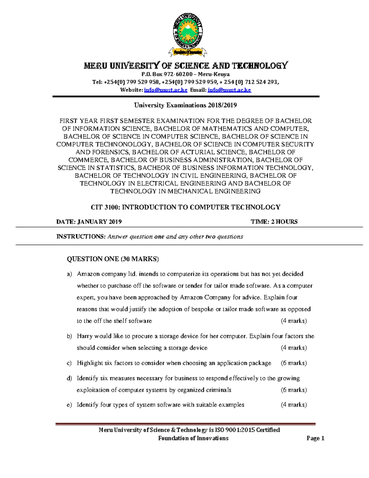 CIT 3102 Final Exam: Fundamentals of Computer Programming Study Guide ...