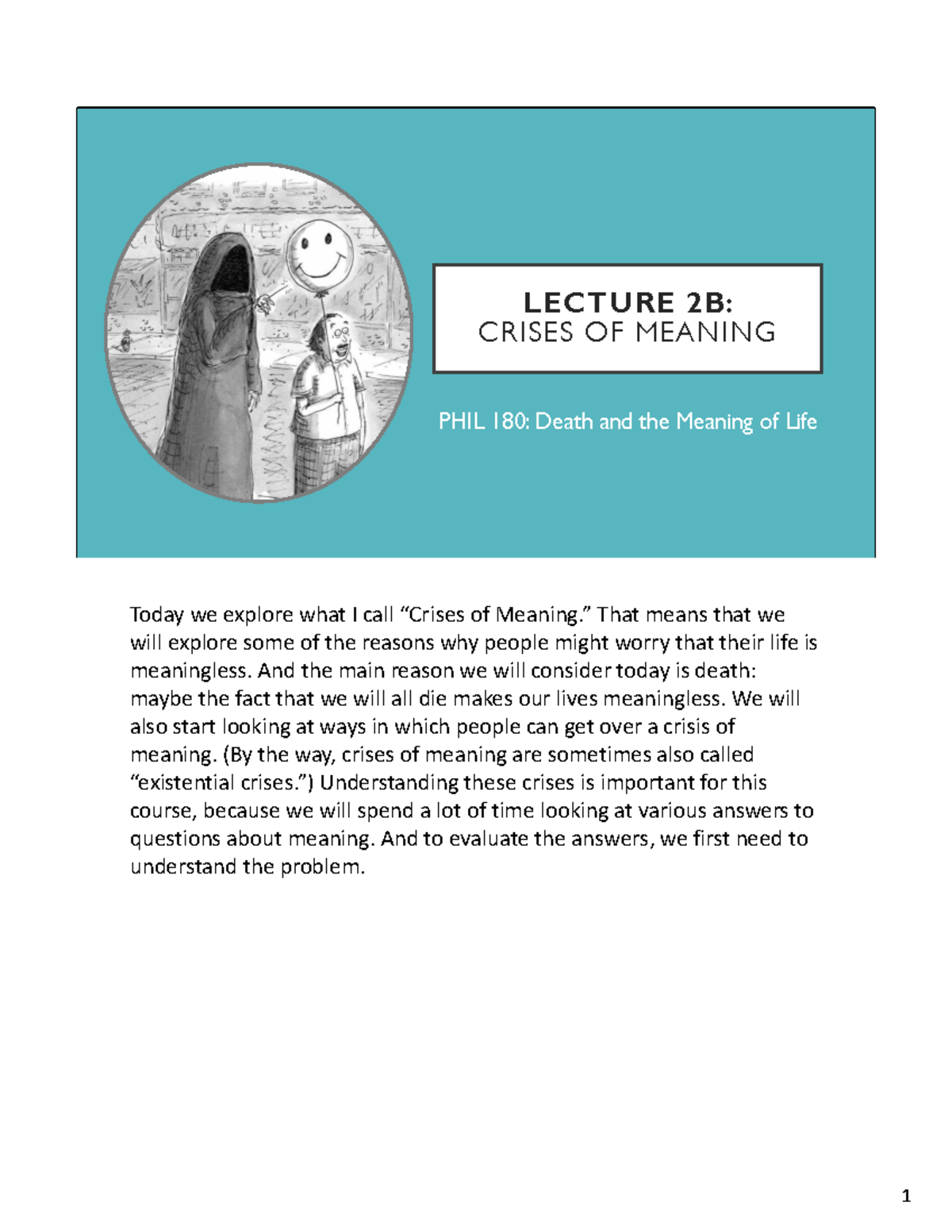 PHIL 180: Lecture 2B - Exploring Death and Meaning in Life - Studocu
