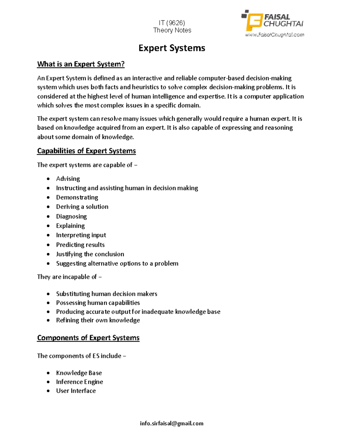 Expert Systems Theory Notes - Comprehensive Review Guide - Studocu