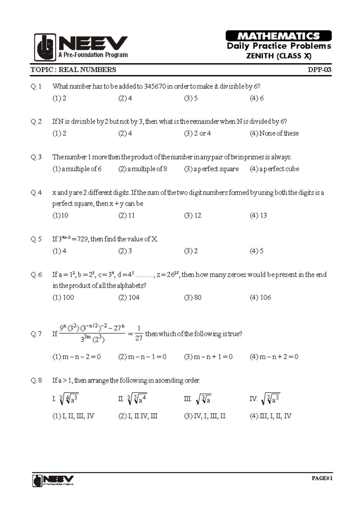 DPP(3) Maths Class X: Daily Practice on Real Numbers - Studocu