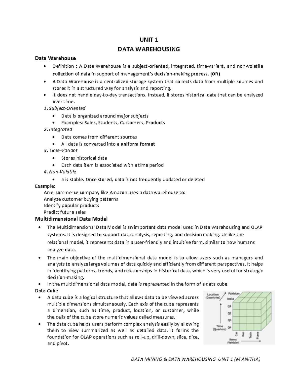 DATA MINING DATA WAREHOUSING UNIT 1: Overview and Concepts - Studocu