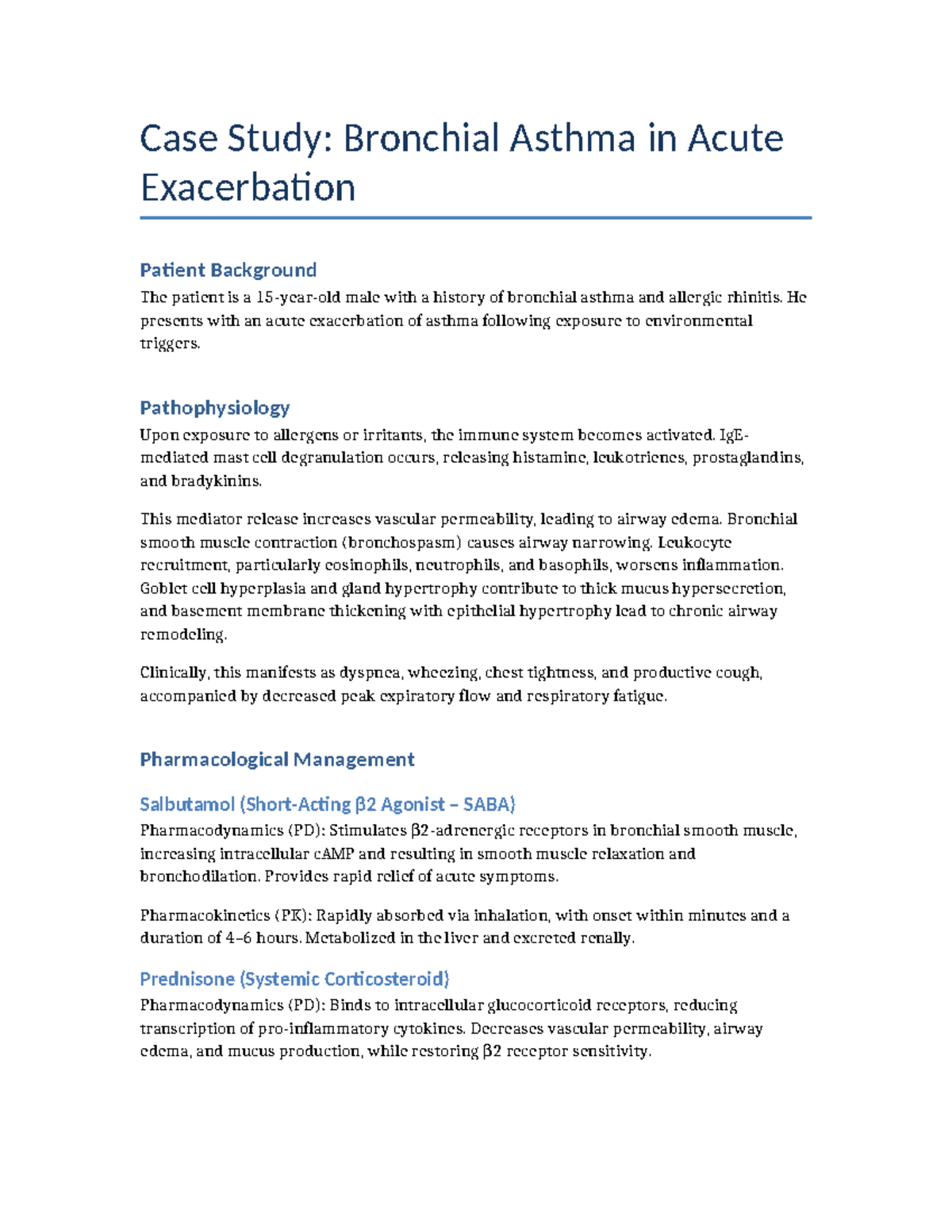 Case Study: Bronchial Asthma in Acute Exacerbation (Example) - Studocu