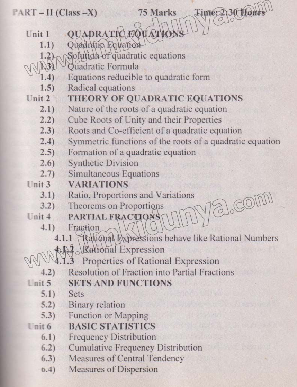 10th Class Mathematics Syllabus: Quadratic Equations, Trigonometry ...