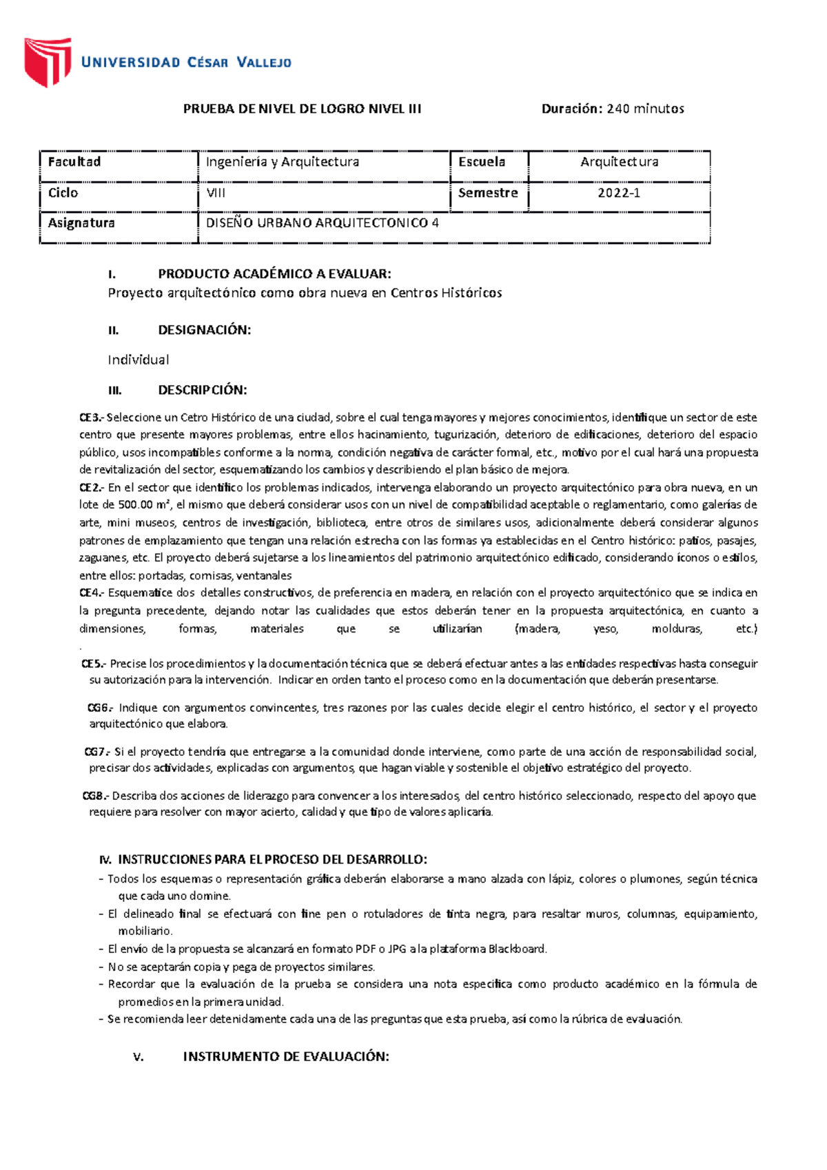 Prueba de Nivel de Logro Nivel III - Diseño Urbano Arquitectónico VIII - Document Preview