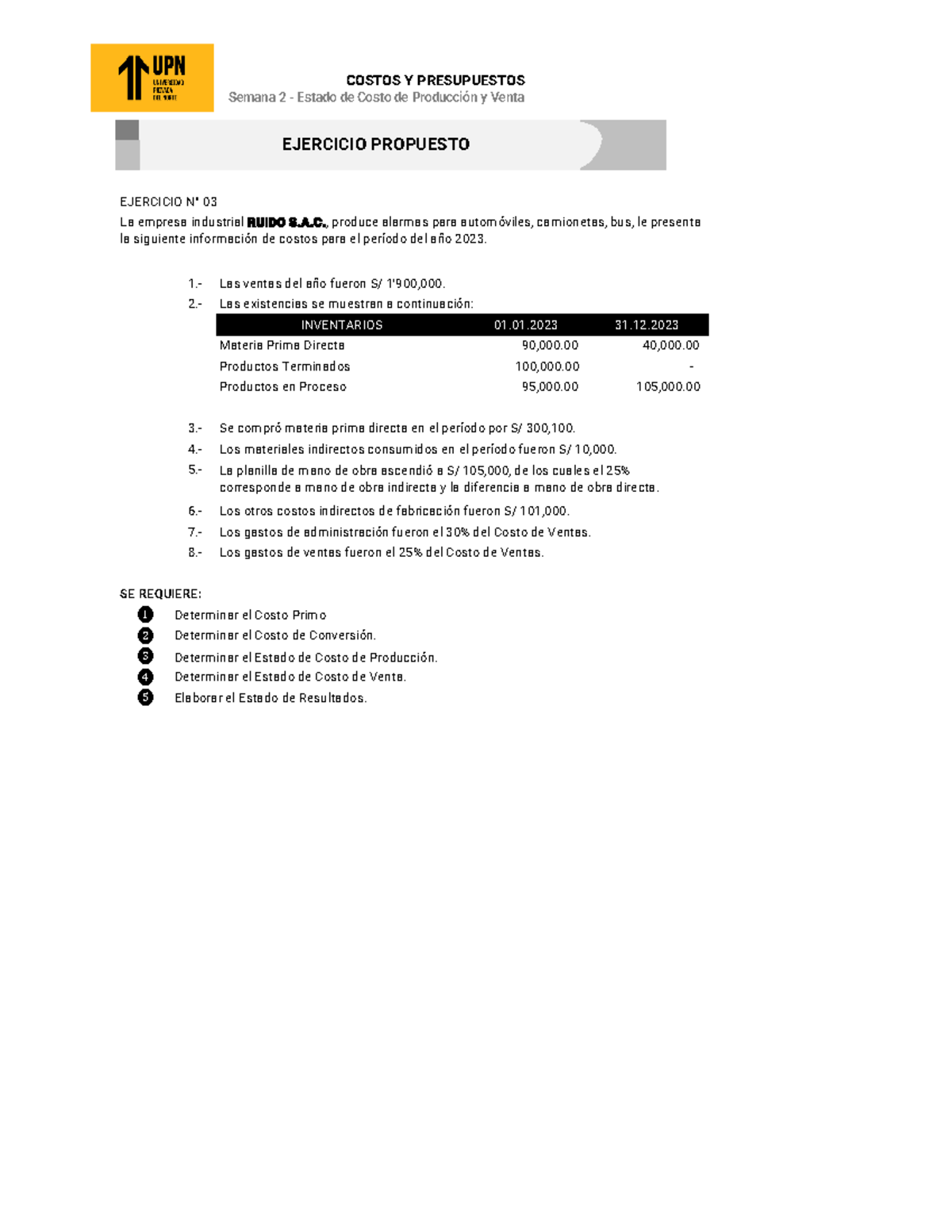 Semana 2 - Costo de Producción y Venta | Ejercicio N° 03 Analysis - Studocu