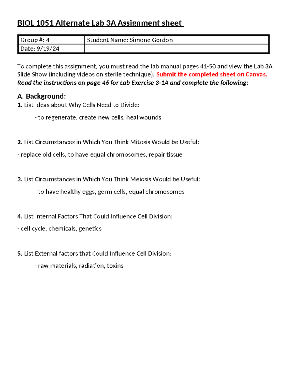 1051 Alternate Lab 3A Assignment Sheet - Submit the completed sheet on ... image.