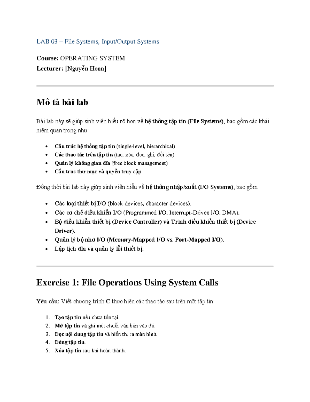 LAB 03 OS - ................ - LAB 03 – File Systems, Input/Output ...