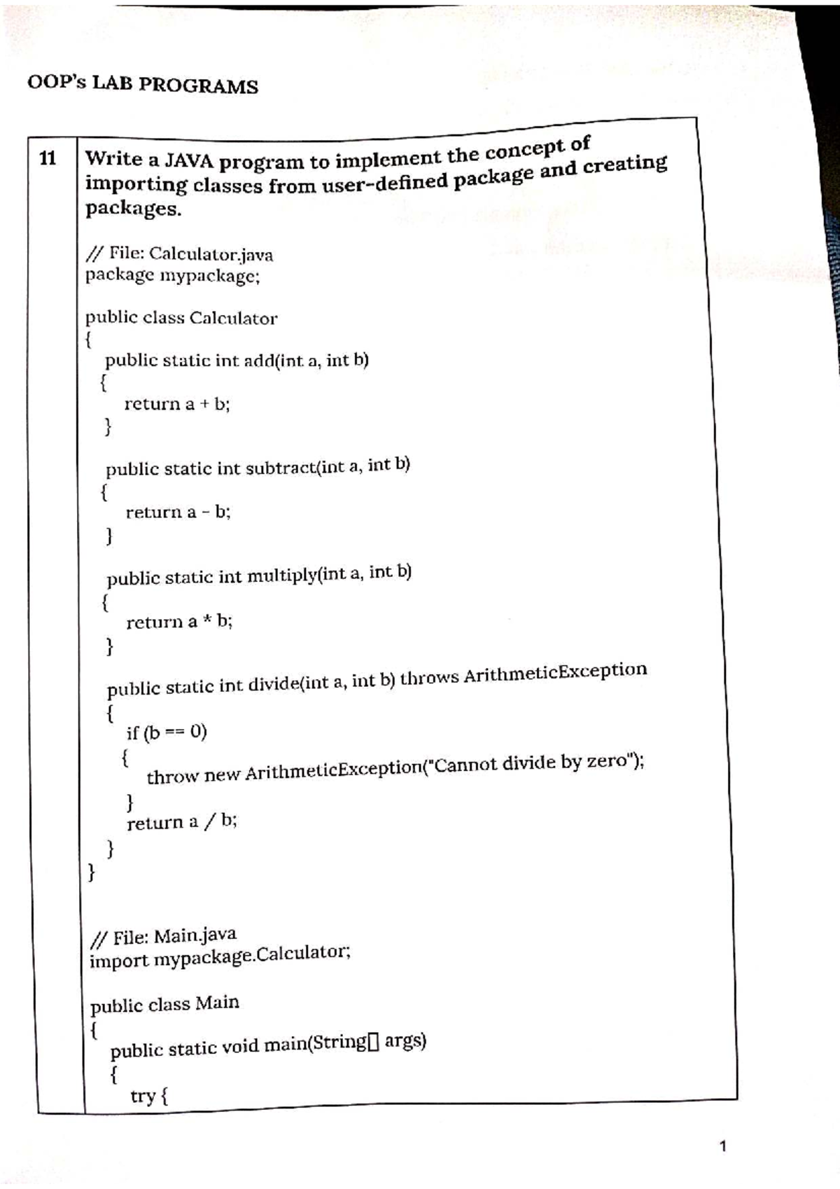 LAB PROGRAMS 11-20: JAVA Class Implementations and Concepts - Studocu
