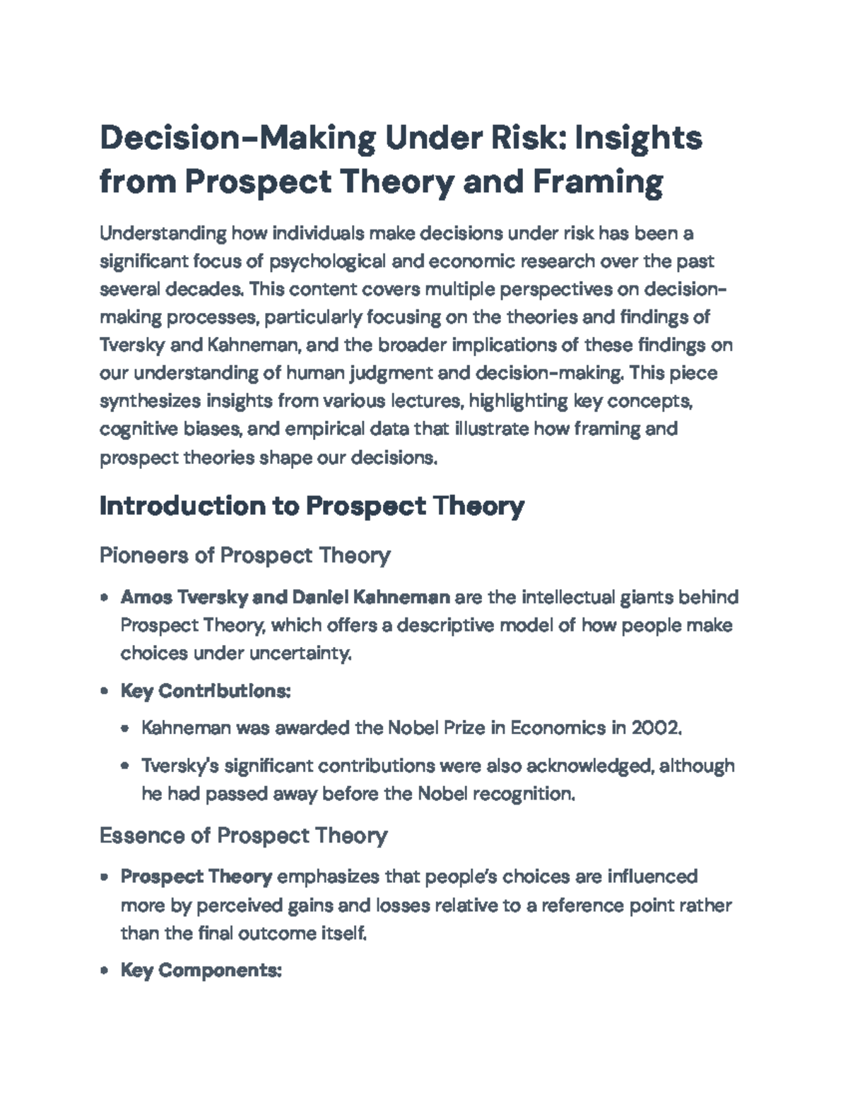 Decision-Making Under Risk: Insights from Prospect Theory and Framing ...