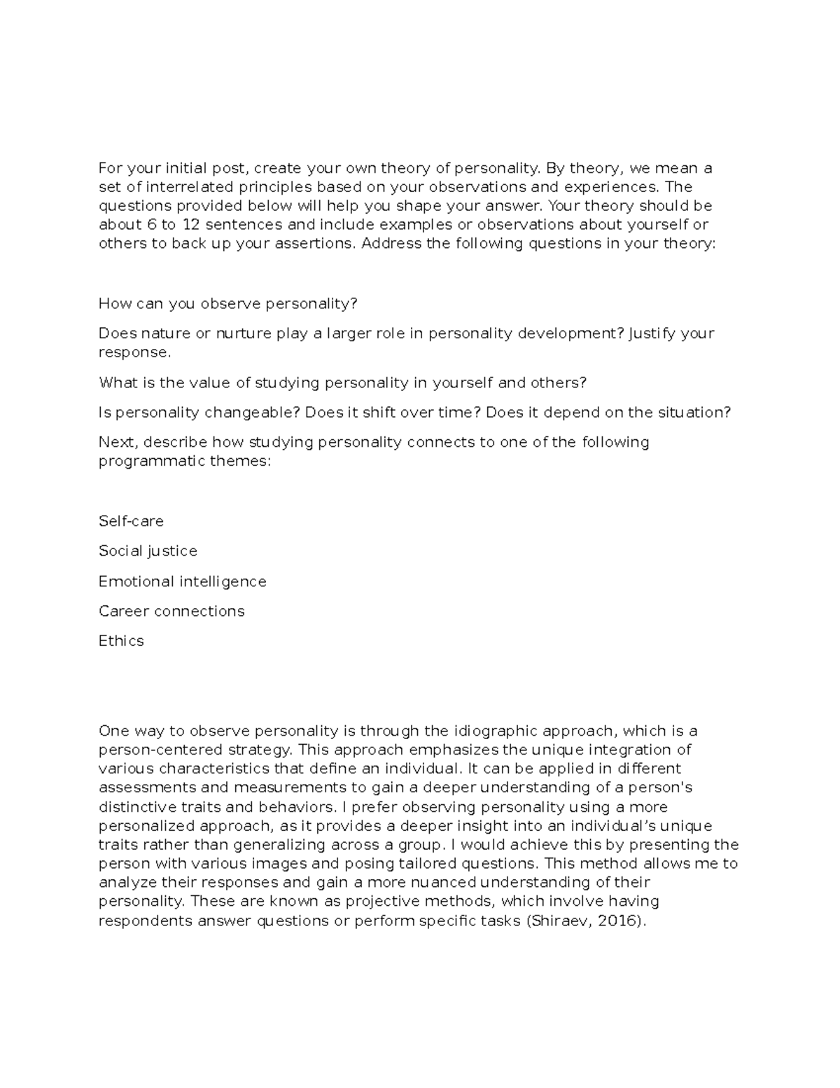 PSY328 Final Exam: Developing Your Own Theory of Personality - Studocu