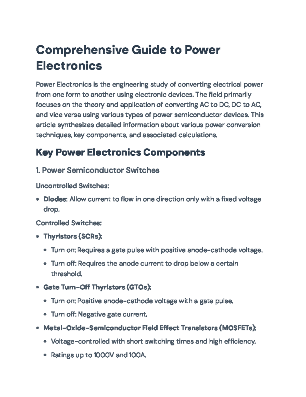 Comprehensive Guide to Power Electronics Techniques and Calculations ...