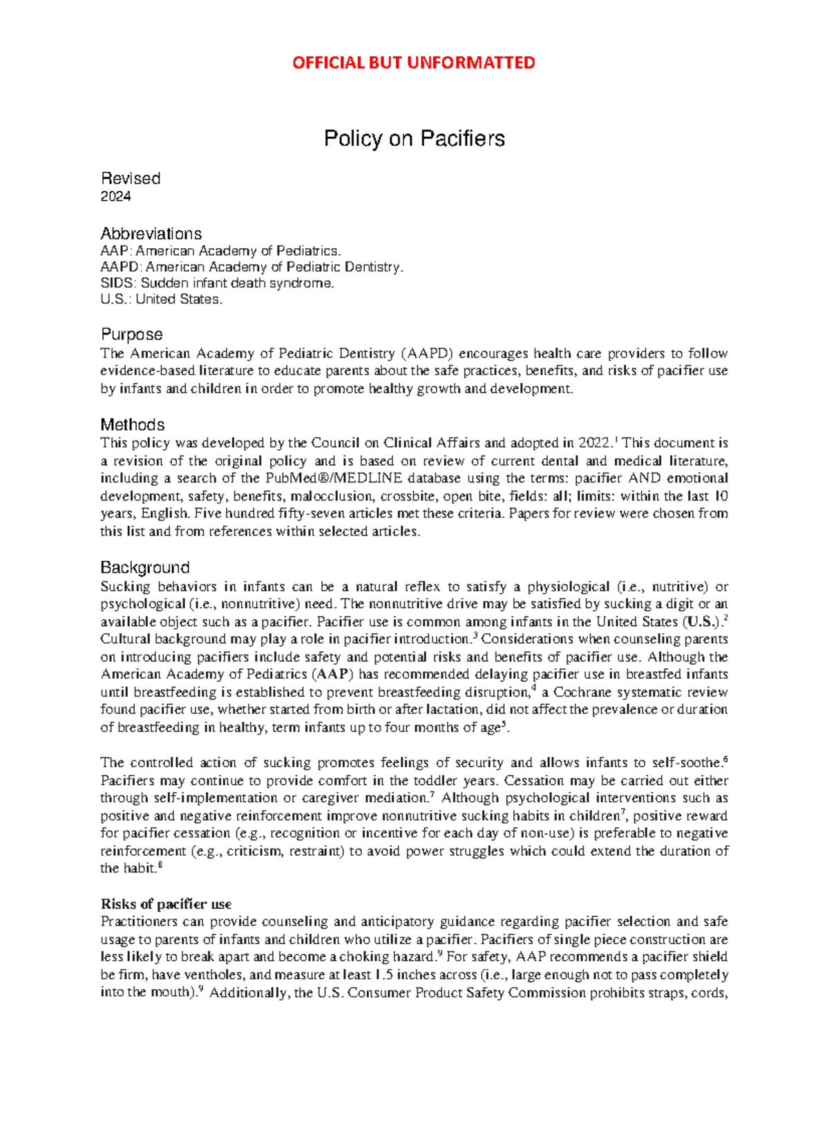 AAPD Policy on Pacifier Use: Safety, Benefits, and Risks (Revised 2024 ...