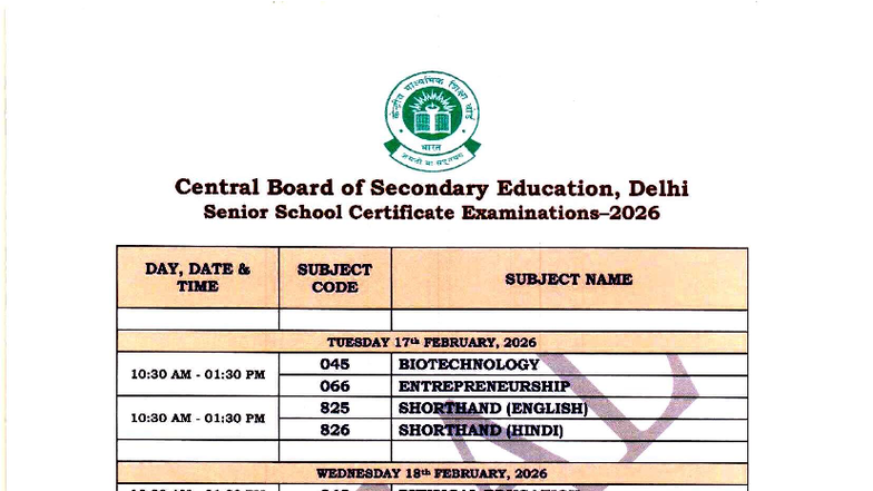 XII Final Exam Datesheet 2026 - CBSE Class 12 Schedule - Studocu
