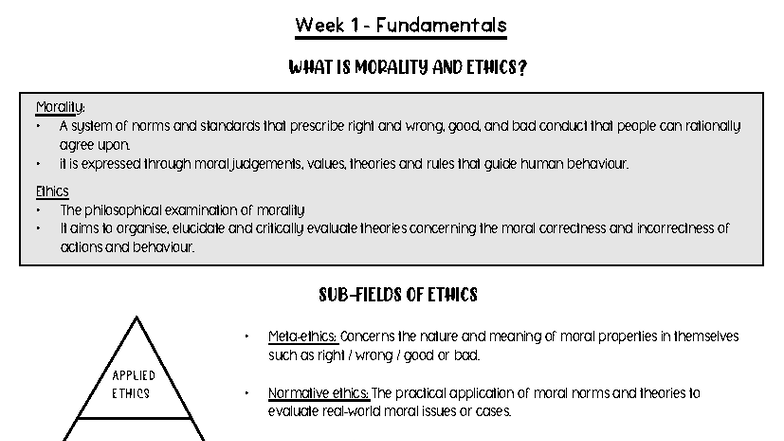 Ethics Notes (PHIL 101): Week 1 - Morality and Ethical Theories - Studocu