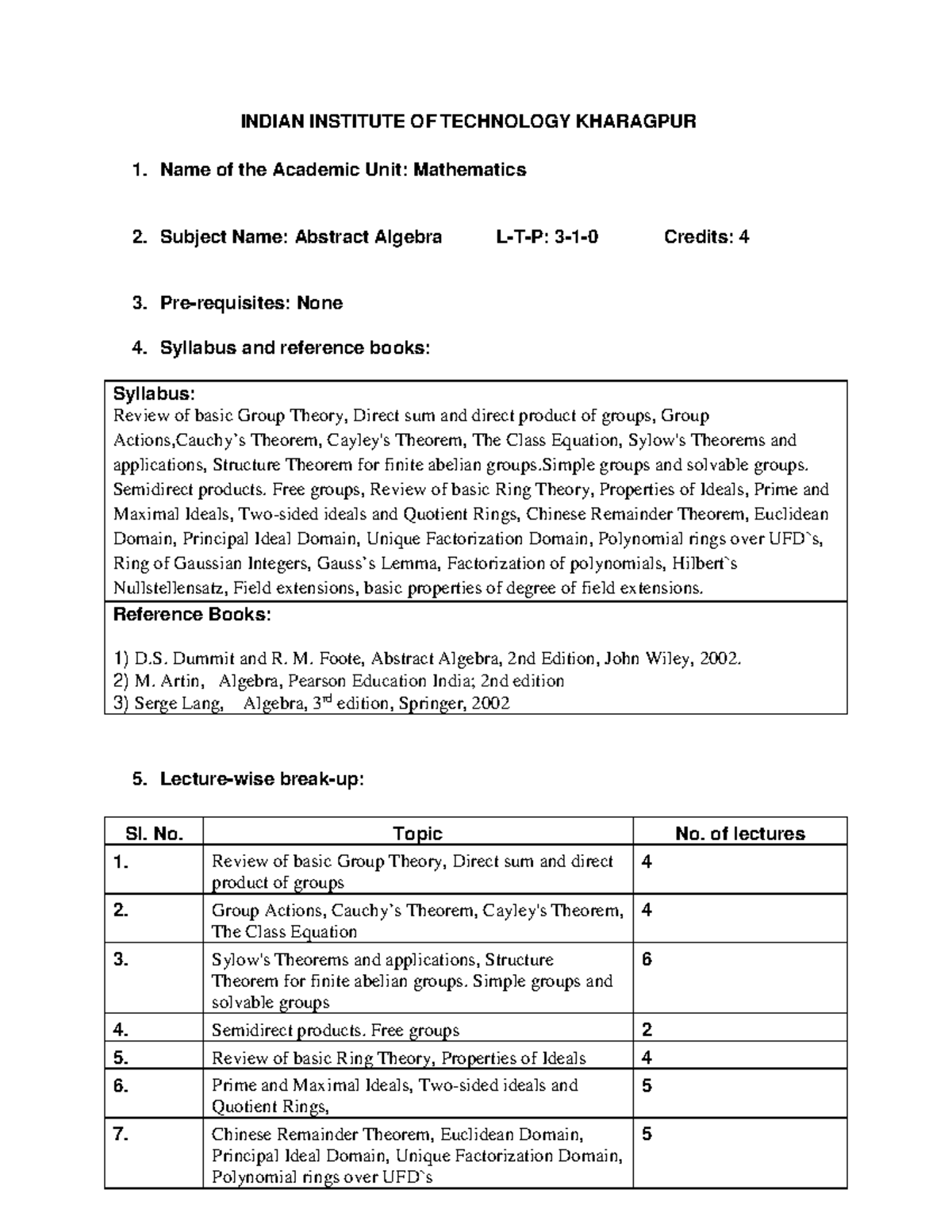 Abstract Algebra Syllabus & Practice Problems (MATH 101) - Studocu