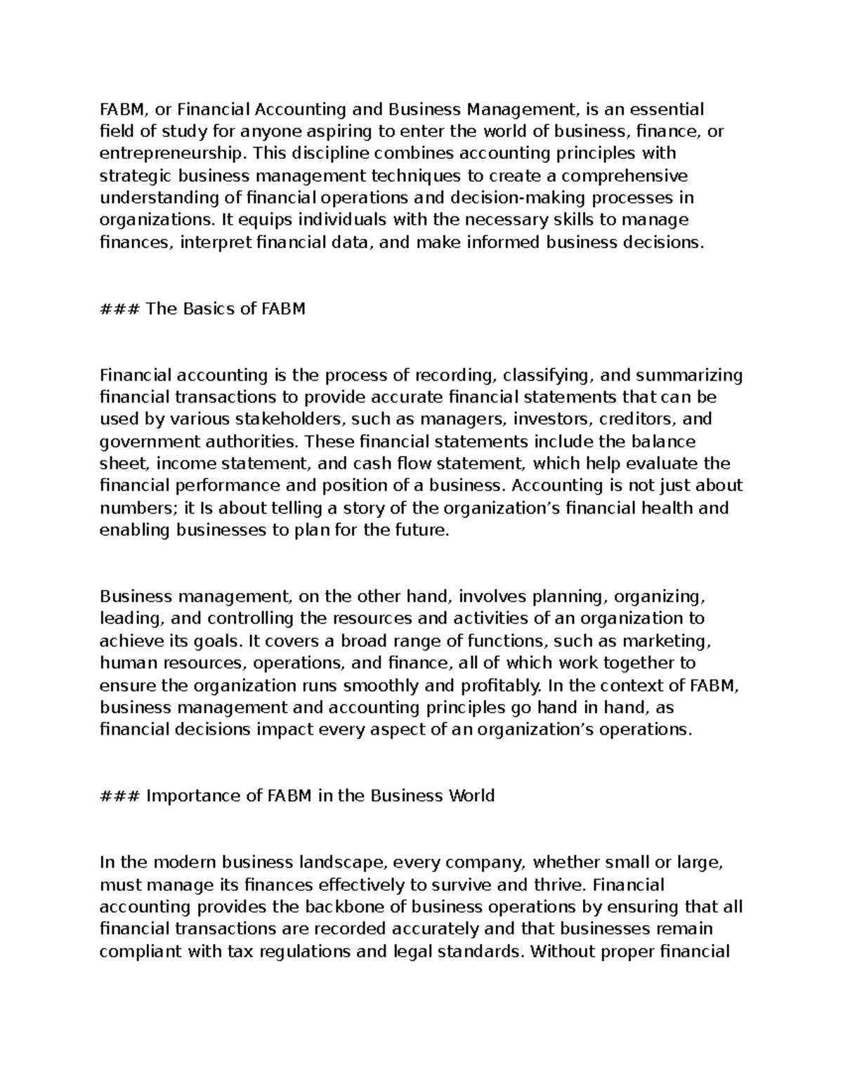 FABM - this is essay - FABM, or Financial Accounting and Business ...