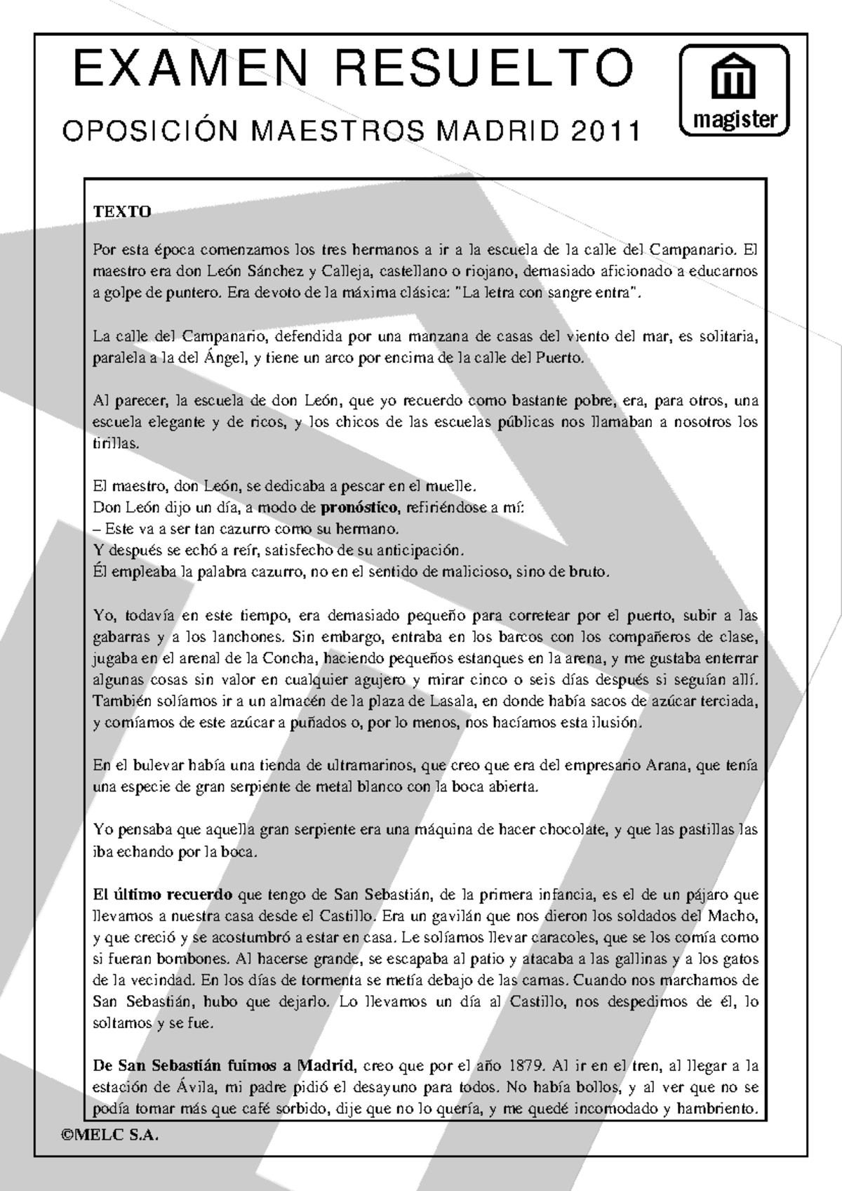 Examen Resuelto Oposición Maestros Madrid 2011: Recuerdos de Infancia ...