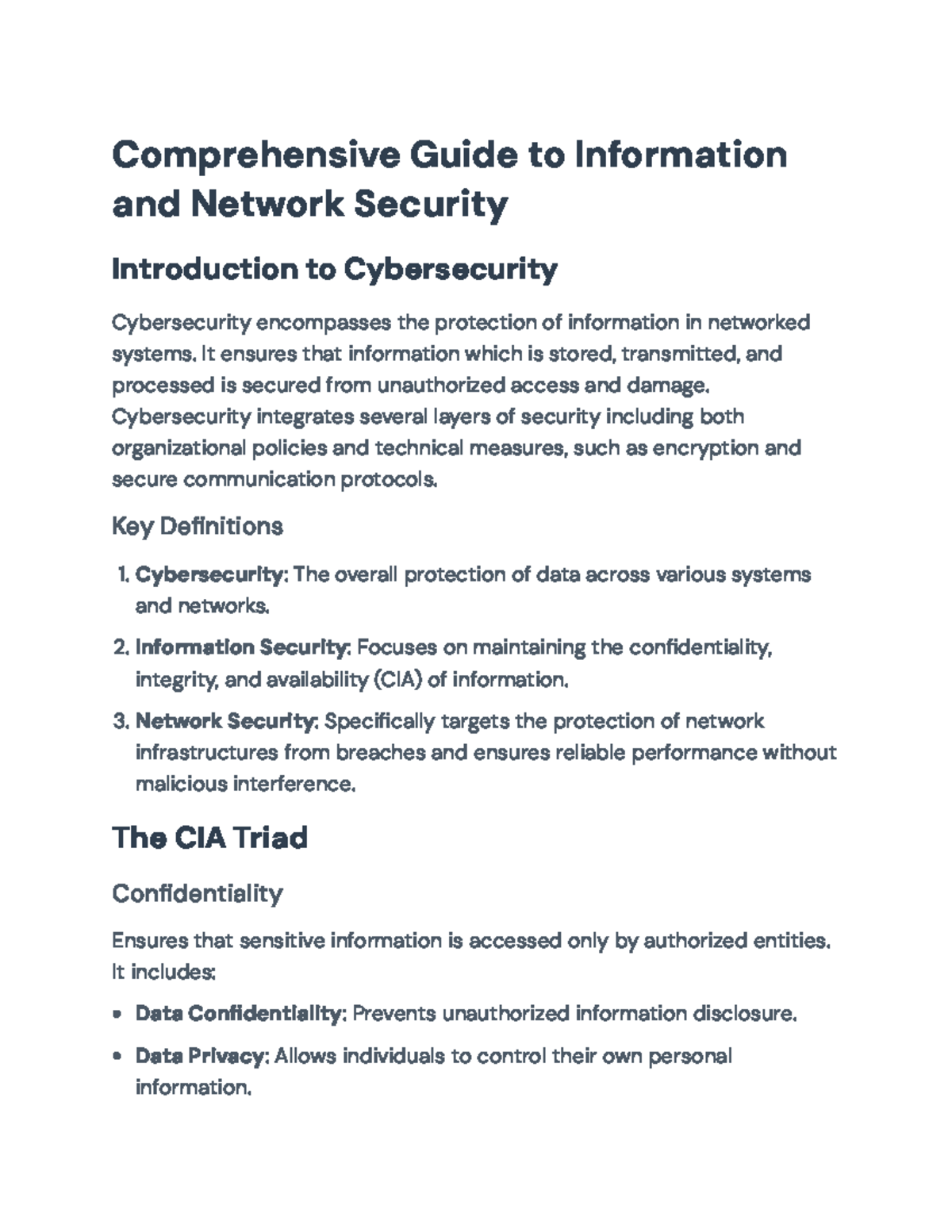 Comprehensive Guide to Information and Network Security (CYB100 ...