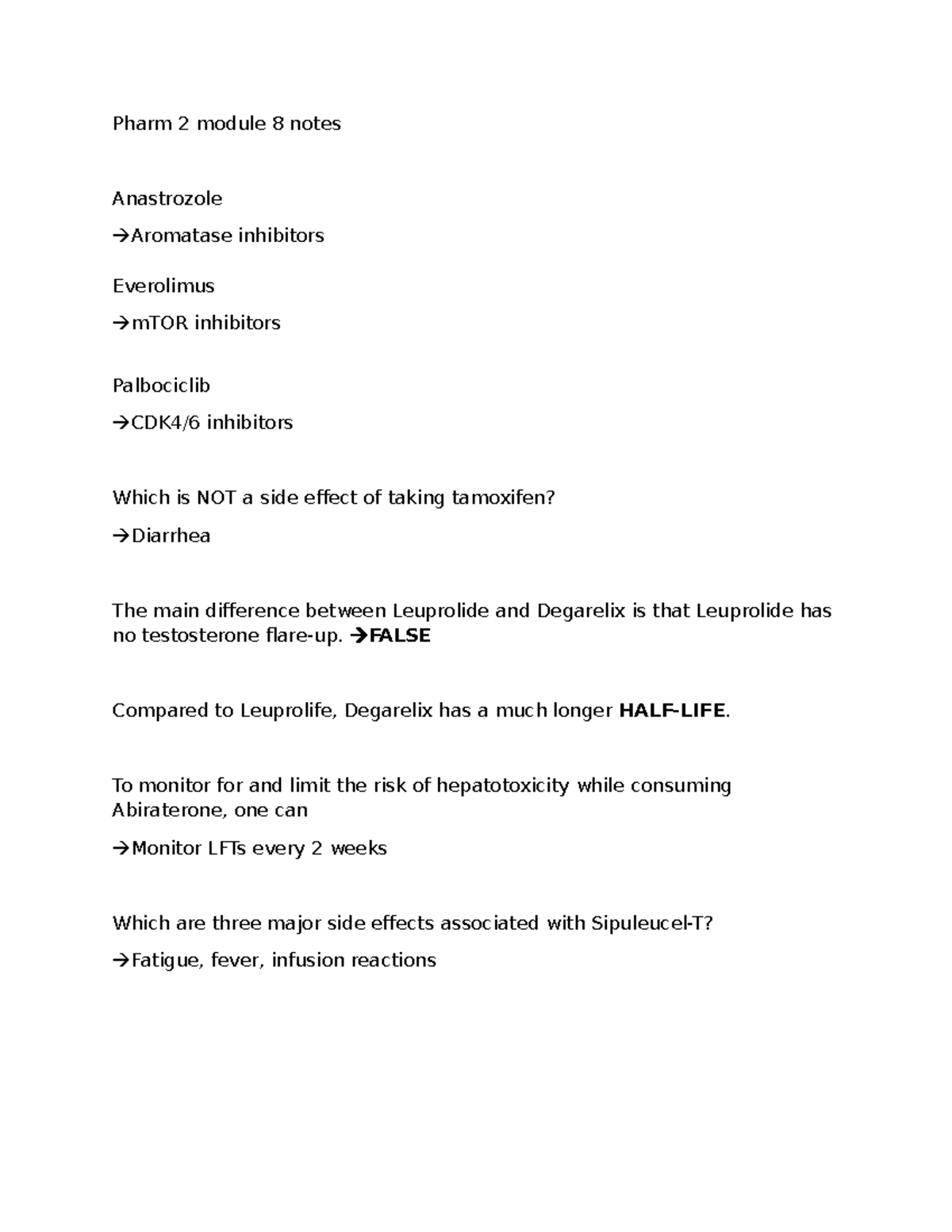 Pharm 2 Module 8: Cancer Treatment & Management Notes - Studocu