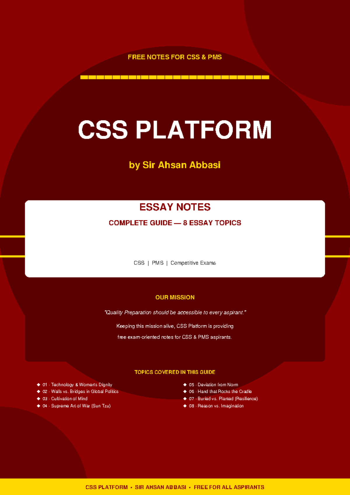 CSS PMS ESSAY NOTES: A Comprehensive Guide by Sir Ahsan Abbasi - Studocu