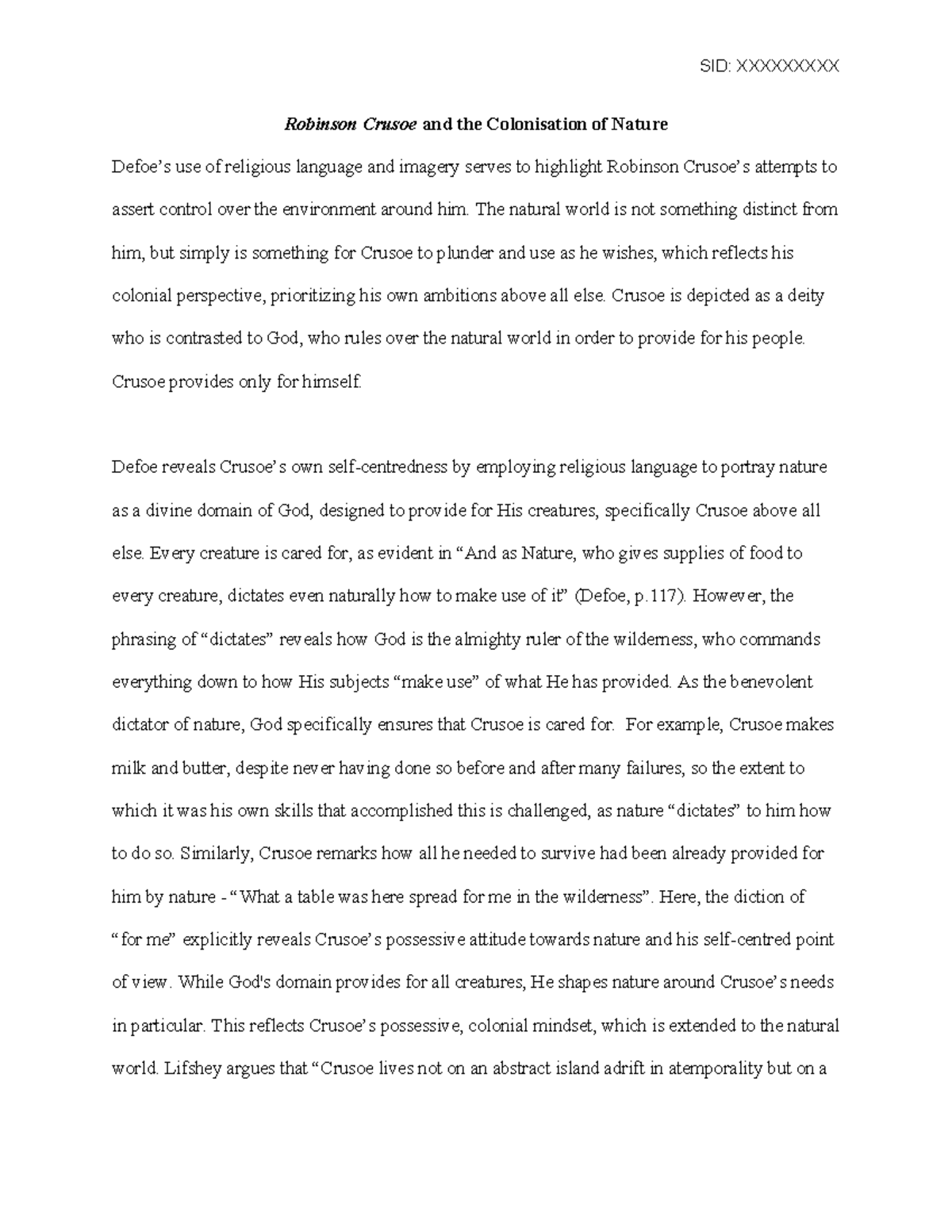 Robinson Crusoe - Sample essay given - Robinson Crusoe and the ...