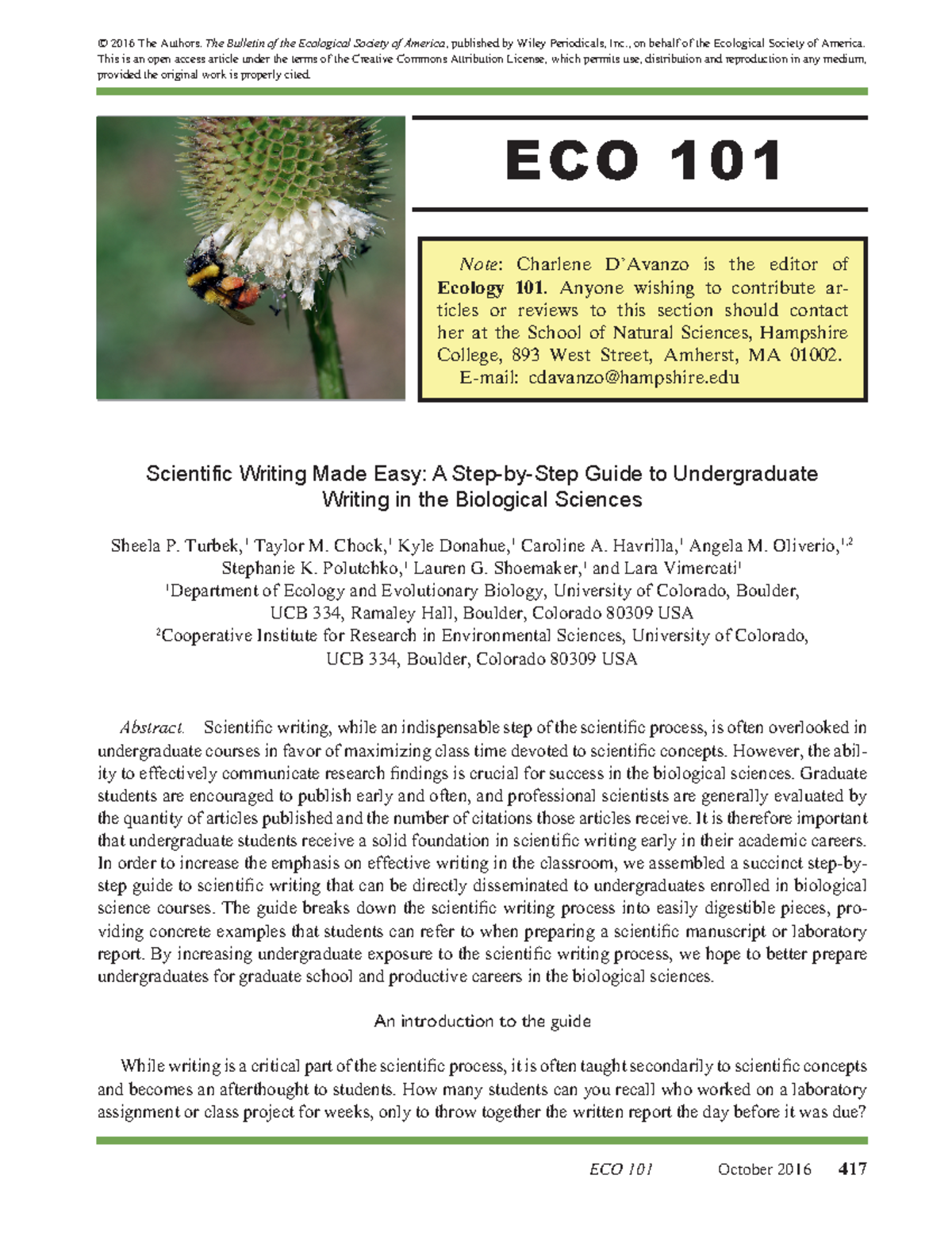 ECO 101 Guide to Scientific Writing in Biological Sciences (2016) - Studocu