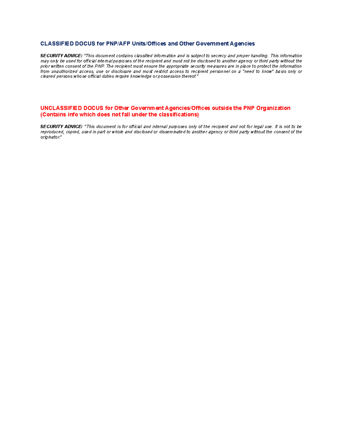 Security Advice for PNP/AFP Units & Gov't Agencies (Classified) - Studocu