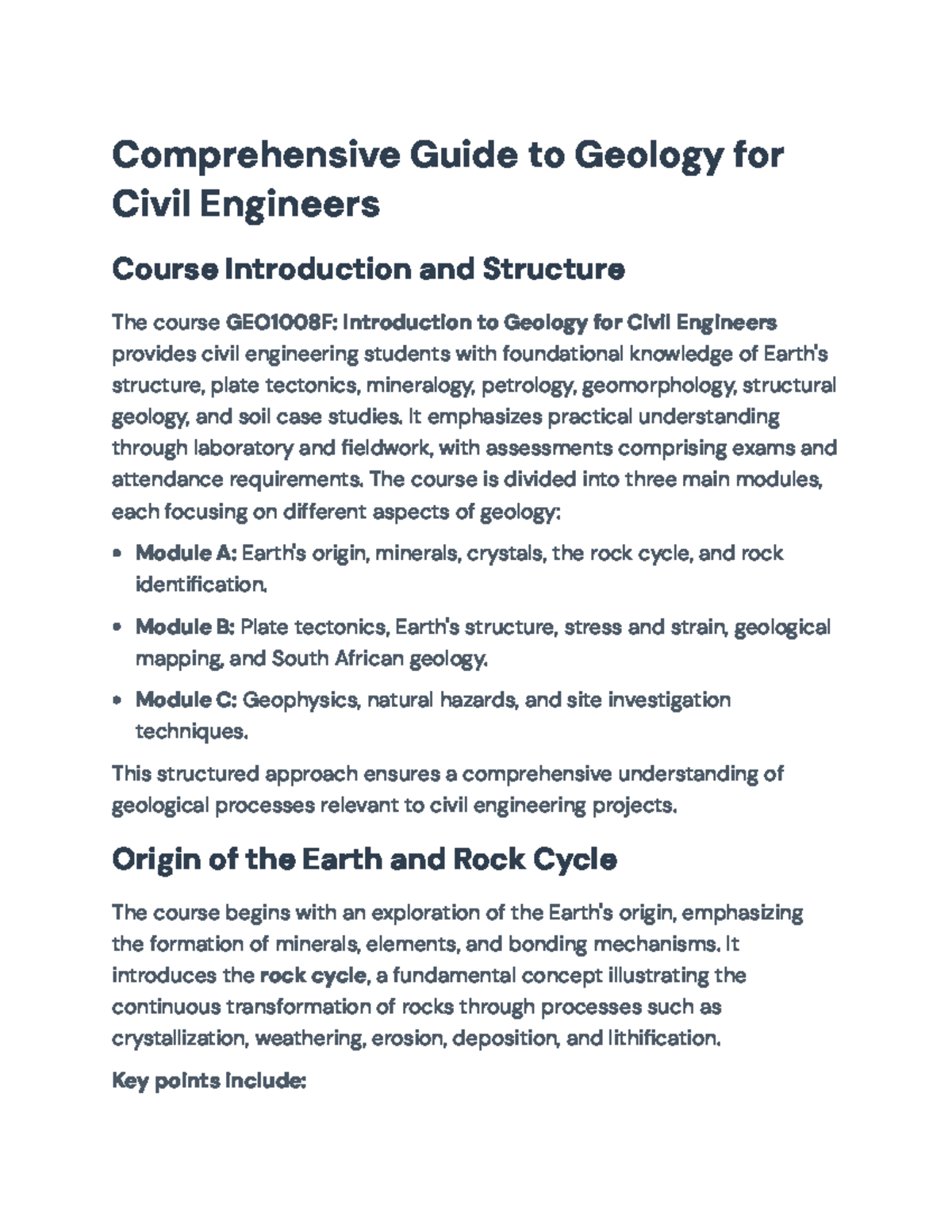 Comprehensive Guide to GEO1008F: Geology for Civil Engineers - Studocu