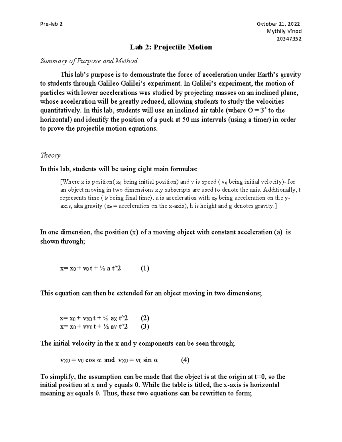 Phys Pre-lab2 - Phys pre lab writeup - Pre-lab 2 October 21, 2022 ...